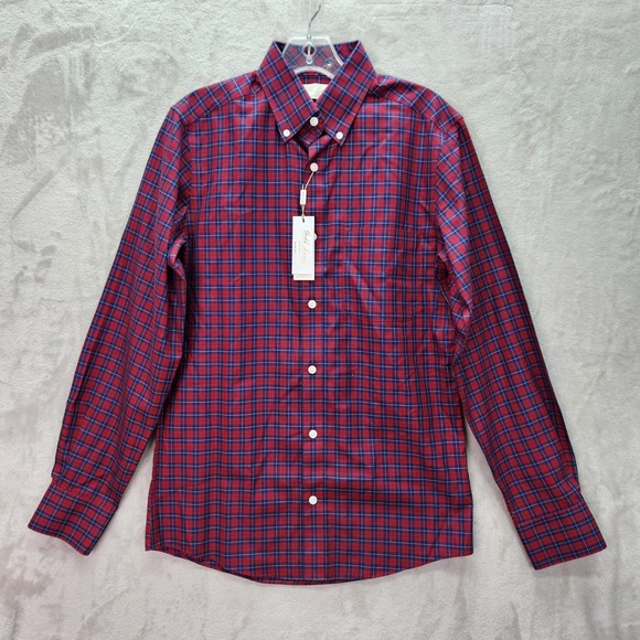 Roundtree Yorke Button Down Mens Small Red Plaid Gold Label Slim Fit Shirt Work - Picture 1 of 8